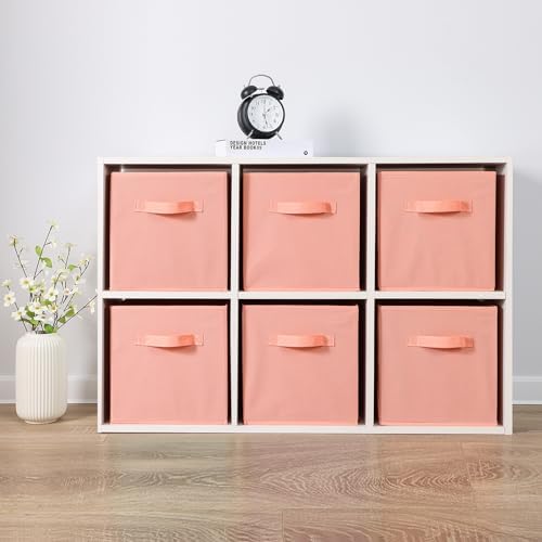 Stero 13x13x13 Inch Fabric Storage Bins 6 Pack Fun Colored Durable Storage Cubes with Handles Foldable Cube Baskets for Home, Kids Room, Closet and Toys Organization Peachpuff - Image 4