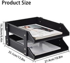 Leather Desk Organizer,2-Tier Stackable Letter Tray Holder,Office Supplies Desktop Storage Box for Document,Stationery,Magazines,Newspapers,Letters and Other Home Office Paper Sundries,Black - Image 3