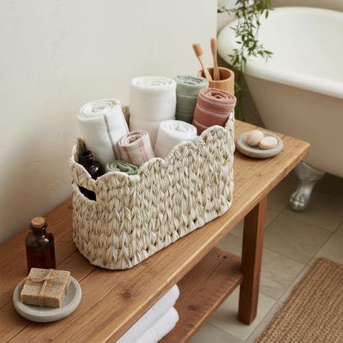 Coeusy Wicker Toilet Paper Storage Basket, Scalloped Basket for Bathroom - Image 3
