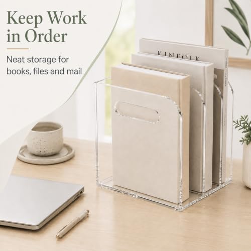 Acrylic Magazine File Holder, 3 Vertical Compartments Folder Organizer - Image 2
