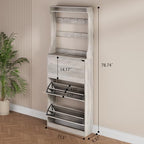 Grey Hidden Shoe Cabinet with 3 Flip Drawers & Coat Rack, Entryway - Image 2