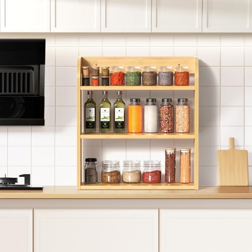 ROMGUAR CRAFT 3 Tier Bamboo Spice Rack Countertop or Wall Mounting, Natural - Image 6