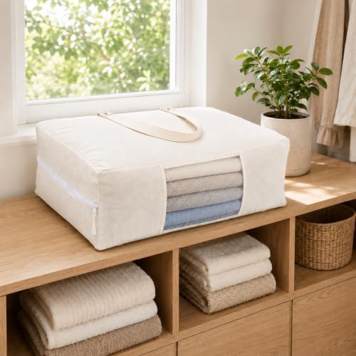 2 Pack Canvas Storage Bags for King/Queen Comforters Blanket, 25"x19"x9" - Image 3