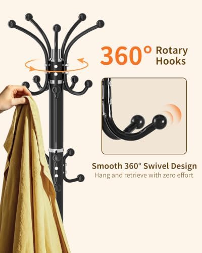 Metal Coat Rack, Modern Coat Rack Stand, 360°Rotary Coat Tree Stand - Image 3