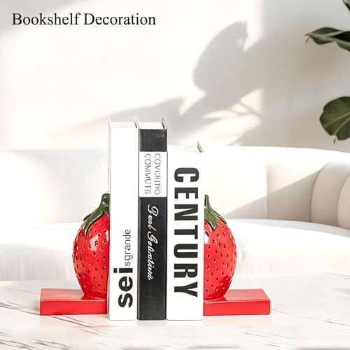 Strawberry Decorative Bookends, Cute Aesthetic Resin Book Ends for Shelves - Image 6