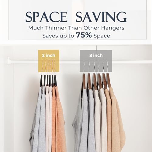 HOUSE DAY Black Velvet Hangers 60 Pack, Premium Non-Slip Felt Hangers, Sturdy Black Clothes Coat Hanger Heavy Duty, Durable Suit Hanger for Space Saving, No Marks Gold Hook - Image 4