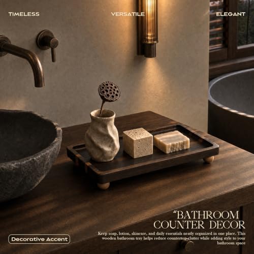 Dark Acacia Rustic Bathroom Tray for Kitchen Counter, Sink, Vanity, Brown - Image 3