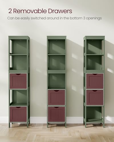 VASAGLE Bathroom Floor Cabinet, 2 Drawers, 55.7" H, Forest Green - Image 5