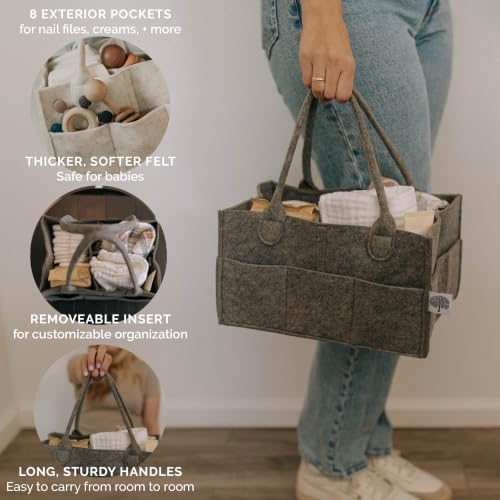 Parker Baby Co. Felt Diaper Caddy Organizer - Large, Charcoal - Image 3