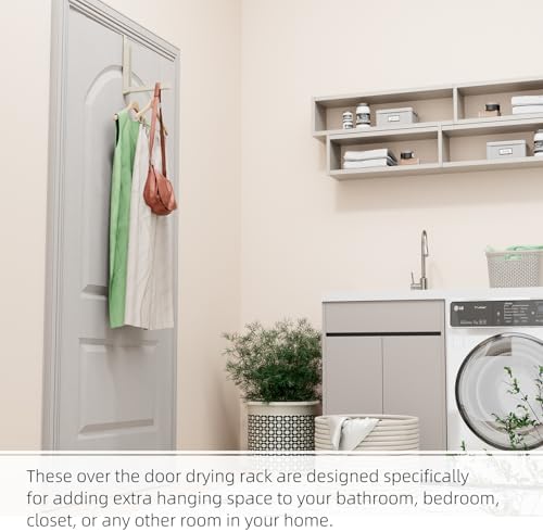 BAKON Over The Door Hanger Folding Clothes Drying Rack, Folding Hanging Coat Rack for Indoor Laundry Room Compact Small Space Foldable Portable Clothing Hanger Hook Collapsible-4 Pack (Beige) - Image 4