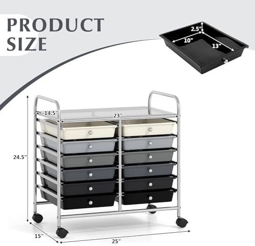 COSTWAY 12-Drawer Rolling Storage Cart, Utility Storage Organizer Cart - Image 3