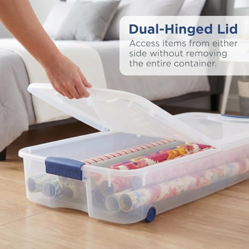 Under Bed Storage Bin 66 Quart, Clear Rolling Container with Wheels & Lid (1 Pack) - Image 3