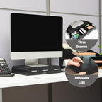 Mind Reader Monitor Stand, 3 Storage Drawers, Desktop Organizer, Riser, Office, 13.5"L x 13"W x 4"H, Set of 2, Black - Image 4