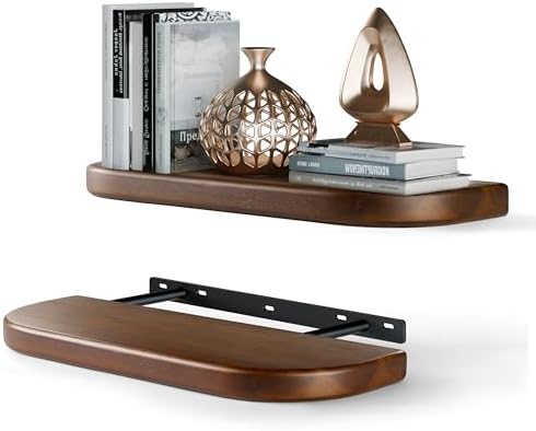 BATODA Set of 2 17" Acacia Wood Floating Shelves for Wall, Walnut Color by BATODA