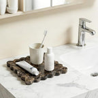 Scalloped Square Marble Decorative Tray, Natural Stone Vanity & Jewelry Tray, Trinket Organizer for Ring, Key, Dresser, Nightstand, Bathroom Counter & Kitchen Sink(Dark Brown Net) - Image 4