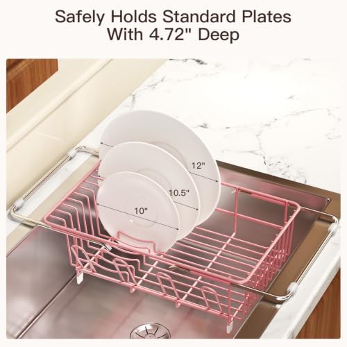 MAJALiS Pink Expandable Dish Drying Rack Over Sink with Anti-Slip Grip - Image 7