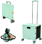 Foldable Utility Cart Portable Rolling Crate Handcart Shopping Trolley Collapsible 4 Rotate Wheels with Durable Heavy Duty Plastic Telescoping Handle for Travel Shopping Moving Storage Office Use by FELICON
