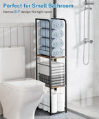 KIMBORA Narrow Towel Storage for Bathroom, 3-Tier Free Standing Bathroom Towel Rack Organizer with Shelf for Small Bath, Pool, Brown - Image 2