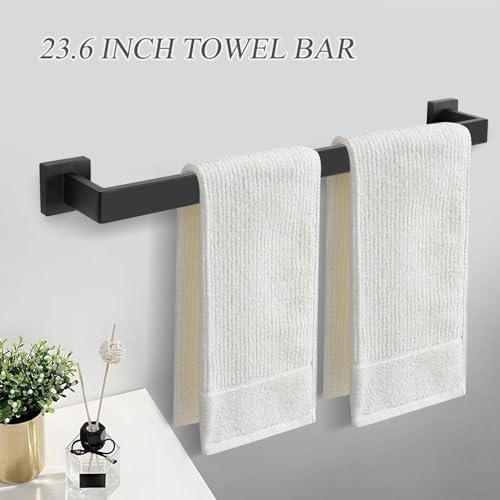 5 Pieces Black Towel Bar Set Bathroom Hardware Accessories Set Upgraded Toilet Paper Holder with Shelf Towel Holder Set for Bathroom Stainless Steel Wall Mounted - Image 3