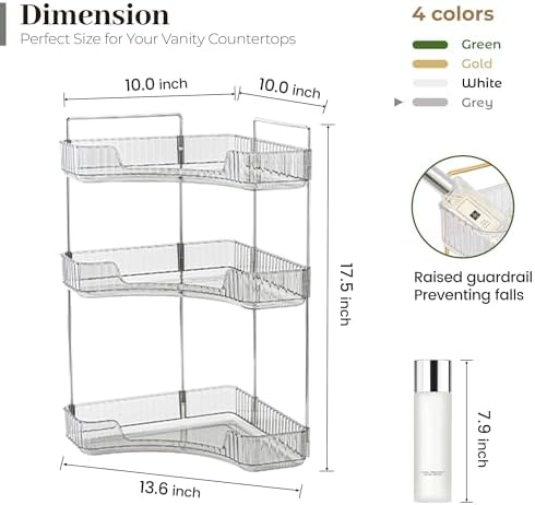 Aveniee Corner Bathroom Counter Organizer, Bathroom Countertop Shelf Makeup Organizer for Vanity Perfume Tray for Corner Storage (3 Tiers, Grey) - Image 5