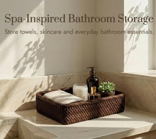 Yangqihome Natural Rattan Storage Baskets, Rectangular Woven Fruit Baskets, Decorative Wicker Basket and Small Baskets for Organizing,Set of 3, (Brown) - Image 7
