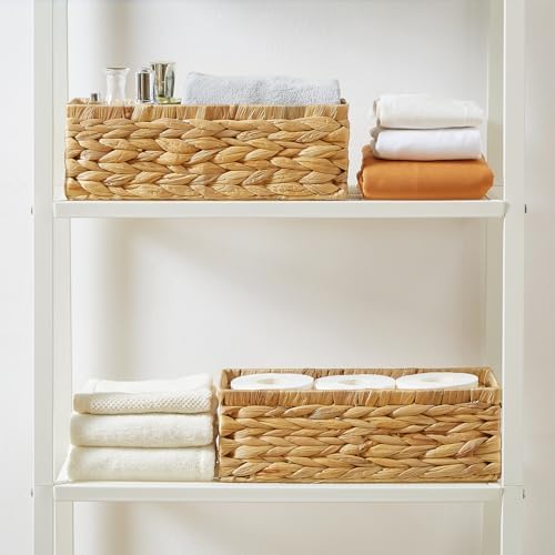 Vagusicc Water Hyacinth Wicker Storage Basket With Handles, Toilet Paper Basket for Tank Top, Small Baskets for Organizing Shelves, 2-Pack - Image 6