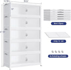 800QT Extra Large Stackable Storage Bins with Lid, 200Gal Plastic Closet Organizers and Storage Drawer, Collapsible Cabinet Box with Wheels Clear Doors for Home Kitchen Office, 5Pack White - Image 2