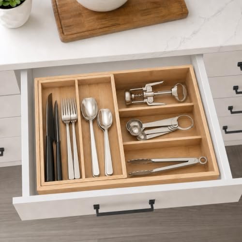 Bamboo 2-Tier Utensil Organizer for Kitchen Drawer Modular Pantry Organizer - Image 5