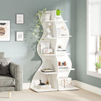 Tribesigns Corner Shelf, Modern 5-Tier Wall Corner Bookshelf, Stylish Corner Small Bookcase Storage Rack Plant Stand with Unique Shape for Living Room, Home Office (White, 1PC) - Image 6