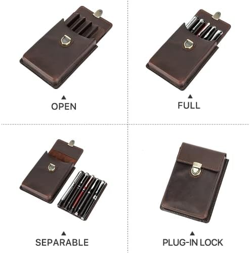 Top Grain Genuine Leather 5 Pen/Pencil Tray Case Organizer, Solid Vintage Design No Logo, Handmade, Brass Plug-in Lock with Drawer, Gift Choice for Man/Woman/Office, Glossy Coffee, 5 Slots - Image 6