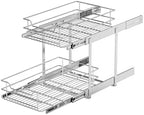 EZKAZA Pull Out Cabinet Organizer for Kitchen Utensil 17.5" W x 21" D, 2-Tier Cabinet Pullout Shelves and Drawer Organizer Slide Out Pantry Storage Basket, Bottom Basket 16.2" W x 20.4" D x 4.7" H - Image 7