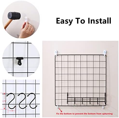 Feadily 6 Pack Metal Grid Panel, 13.8" x 13.8" Black Wire Grid Wall Organizer for Photos, Notes & Decor, Include 2 Hook Racks - Image 7