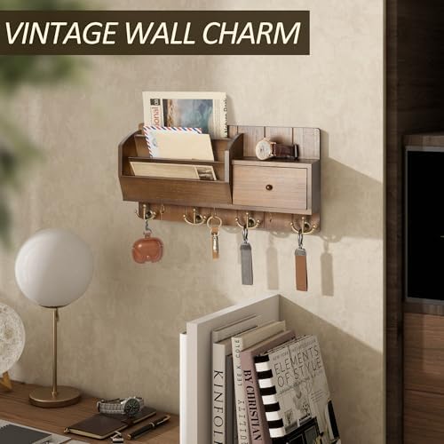 Rebee Vision Key Holder Wall Mount with 7 Hooks for Entryway,Brown & Golden - Image 4