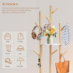 LIWSHWZ Solid Wood Rotary Coat Rack,Coat Rack Freestanding,360° Rotating with 9 Hooks & 3 Shelves for Entryway, Livingroom, Bedroom, Coat Hanger Stand for Coats, Scarves, Handbags, Hat - Image 5
