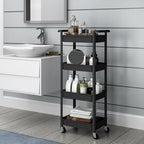 STEEHOOM 4 Tier Rolling Cart with Handle, Utility Cart with Table Top Easy Assembly Bathroom Storage Cart on Wheels for Office, Living Room, Kitchen, Craft Room, Black - Image 5