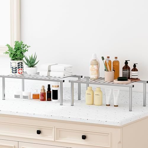 STORAGE MANIAC Expandable Cabinet Organizer Shelf, Set of 4, Gray - Image 5