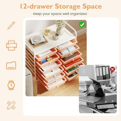 COSTWAY 12-Drawer Rolling Storage Cart, Utility Storage Organizer Cart - Image 4