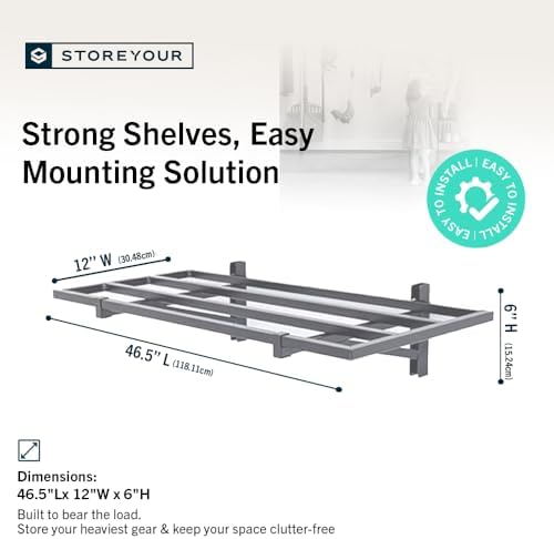StoreYourBoard Garage Wall Shelf, 1x4 ft, Holds 400 lb, 6 Hooks, 2 Pack - Image 2