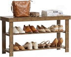 SMIBUY Bamboo Shoe Rack Bench, 3-Tier Shoe Organizer Storage Shelf for Entryway Hallway Bathroom Living Room (Walnut) by SMIBUY