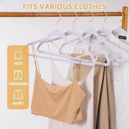 Premium Velvet Clothes Hangers Pack of 60, Heavy Duty, Non Slip Velvet Suit Hangers Heavy Duty with Gold Hook, 0.2 Inch Slim Space Saving Hangers for Suits, Pants, Shirts, and Dress (White) - Image 4