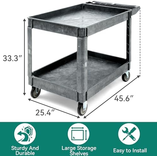 YITAHOME 2 Tier Heavy Duty Plastic Utility Cart 45 x 25 Inch, Grey - Image 4