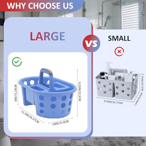 SIMPLYKLEEN Large Shower Caddy Portable 2PC - Made in USA Plastic Jumbo Size Dorm Storage Candy Tote with Handle Shower Organizer for Bathroom, Pantry, Kitchen, College Dorm, Red/Periwinkle - Image 2