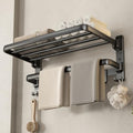 VOLDRA Towel Racks for Bathroom, 24-Inch Towel Shelf with Towel Bar Foldable Towel Holder with 7 Hooks Towel Storage Organizer for Bathroom & Lavatory Wall Mounted(Matte Black) by VOLDRA