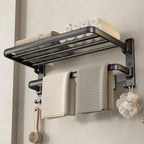 VOLDRA Towel Racks for Bathroom, 24-Inch Towel Shelf with Towel Bar Foldable Towel Holder with 7 Hooks Towel Storage Organizer for Bathroom & Lavatory Wall Mounted(Matte Black) by VOLDRA