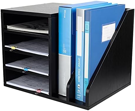 PAG-Mass Wood Desktop File Holder Organizer Mail Sorter for File Folders, Mails, Envelopes, Mailing Supplies or Magazines, Black by PAG