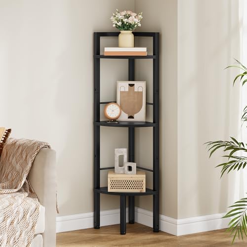 Tajsoon Small Corner Shelf Stand 3 Tier 39.5" with Metal Frame, Black by Tajsoon