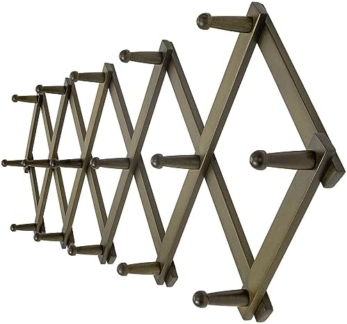 Dseap Accordion Wall Hanger:16'' High Wooden Wall Expandable Coat Rack,Hat Rack Holder,Accordion Hook for Baseball Caps,Coats,16 Peg Hooks,Dark Walnut by Dseap