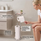 Toilet Paper Holder with Shelf, Freestanding Toilet Paper Stand with Storage Space for Holding Extra 4 Toilet Paper Rolls On the Base, Stainless Steel in Brushed Nickel Finish - Image 3