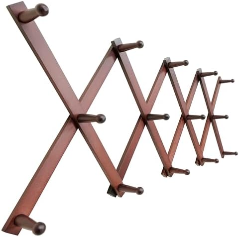 SKOLOO Hat Rack for Wall with 14 Hooks, Solid Wooden, Modern, Expandable Coat Rack Wall Mount for Coats, Hats, Bags, Baseball Caps, Cherry Red by SKOLOO