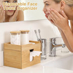 Disposable Facial Towel Holder with 120 XL Towels, Bamboo Organizer - Image 3